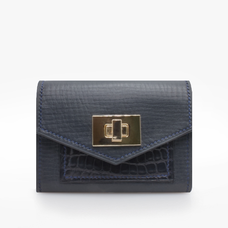 Crivellaro Portefeuille Compact bleu croco 1