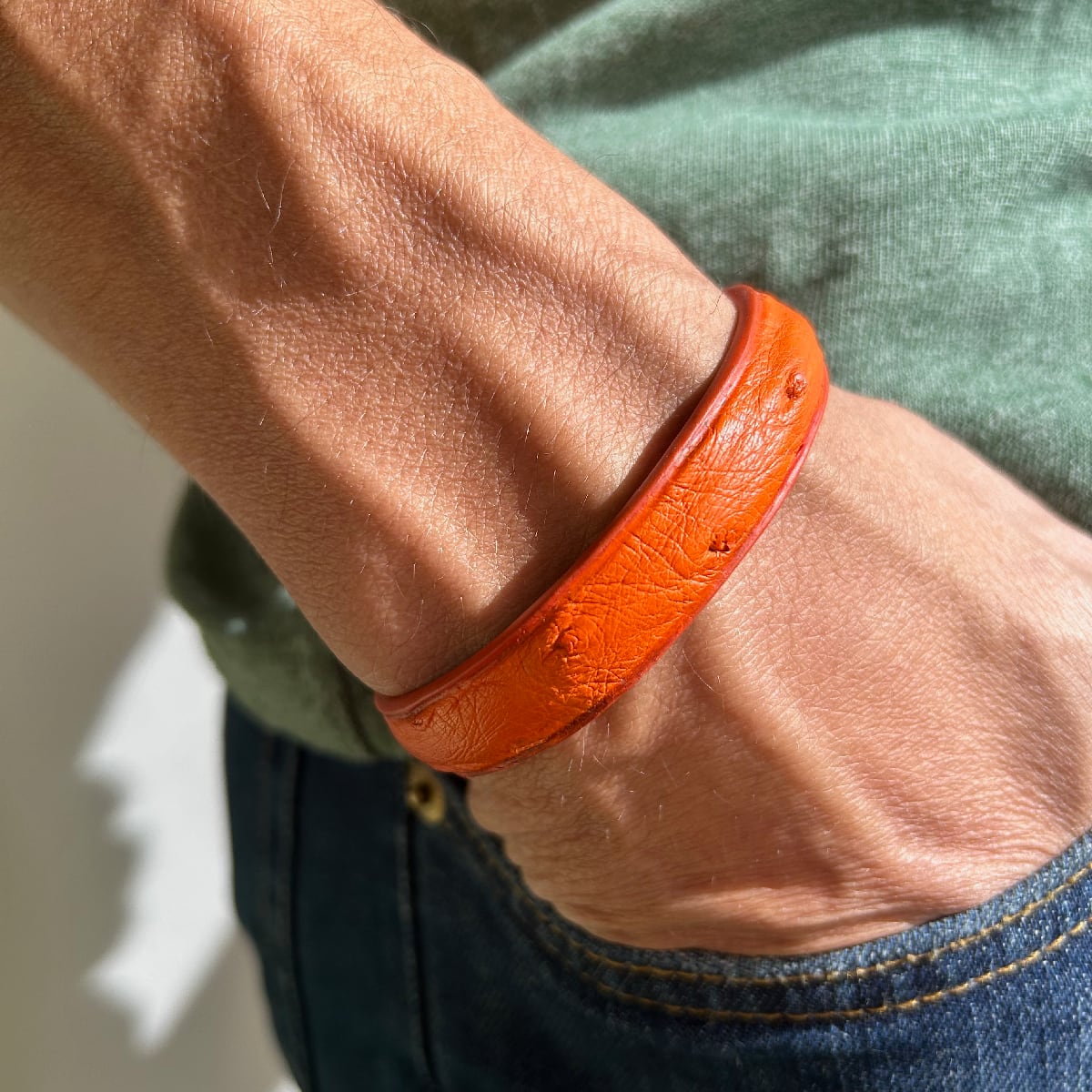 crivellaro-bracelet-cuir-autruche-orange-homme