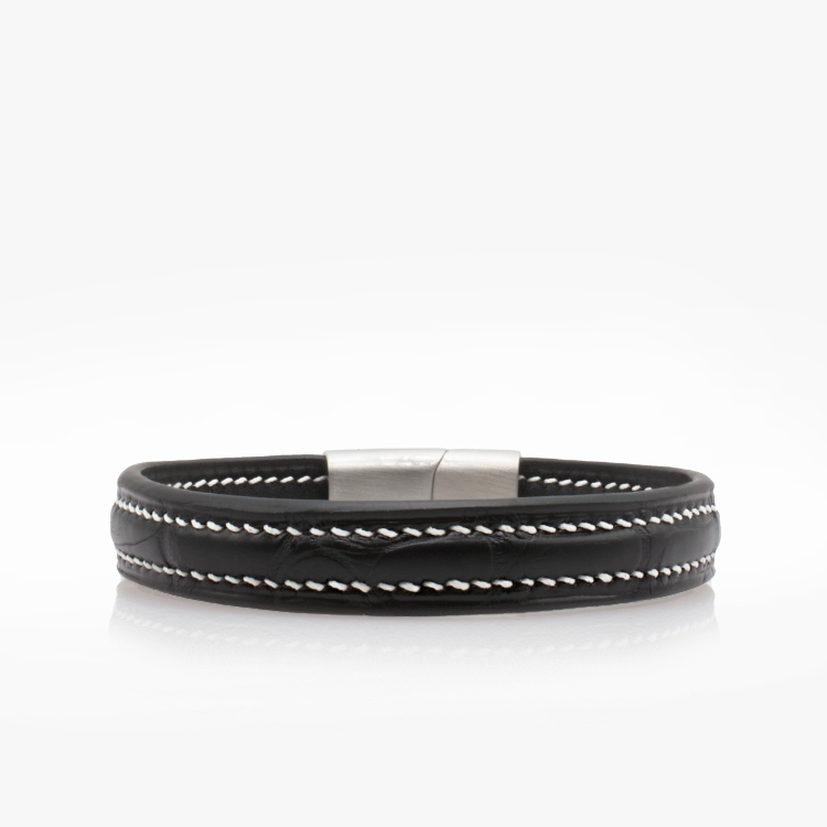 249-crivellaro-bracelet-cuir-croco-noir-couture-blanche