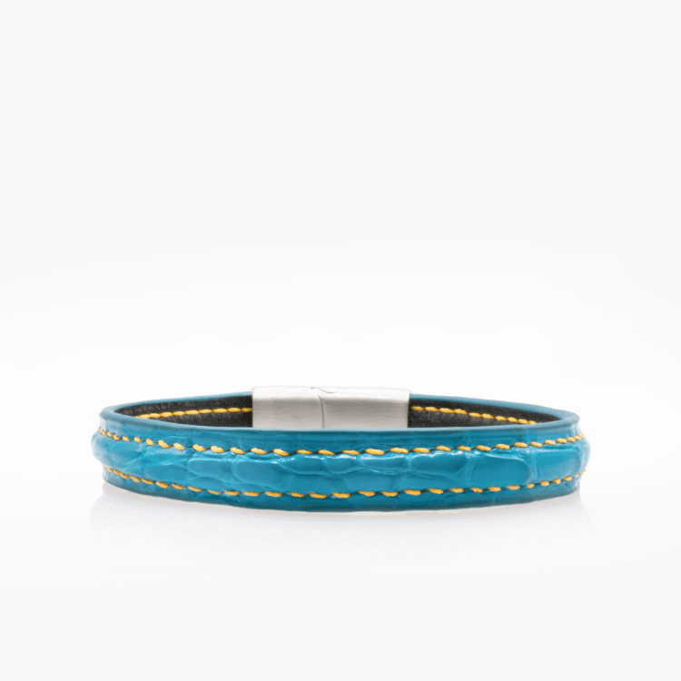 270 Crivellaro Bracelet Cuir croco Turquoise couture jaune