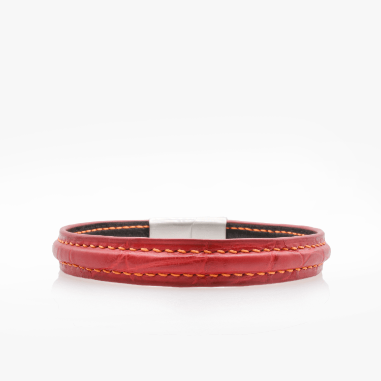 271 Crivellaro Bracelet Cuir croco Rouge couture orange