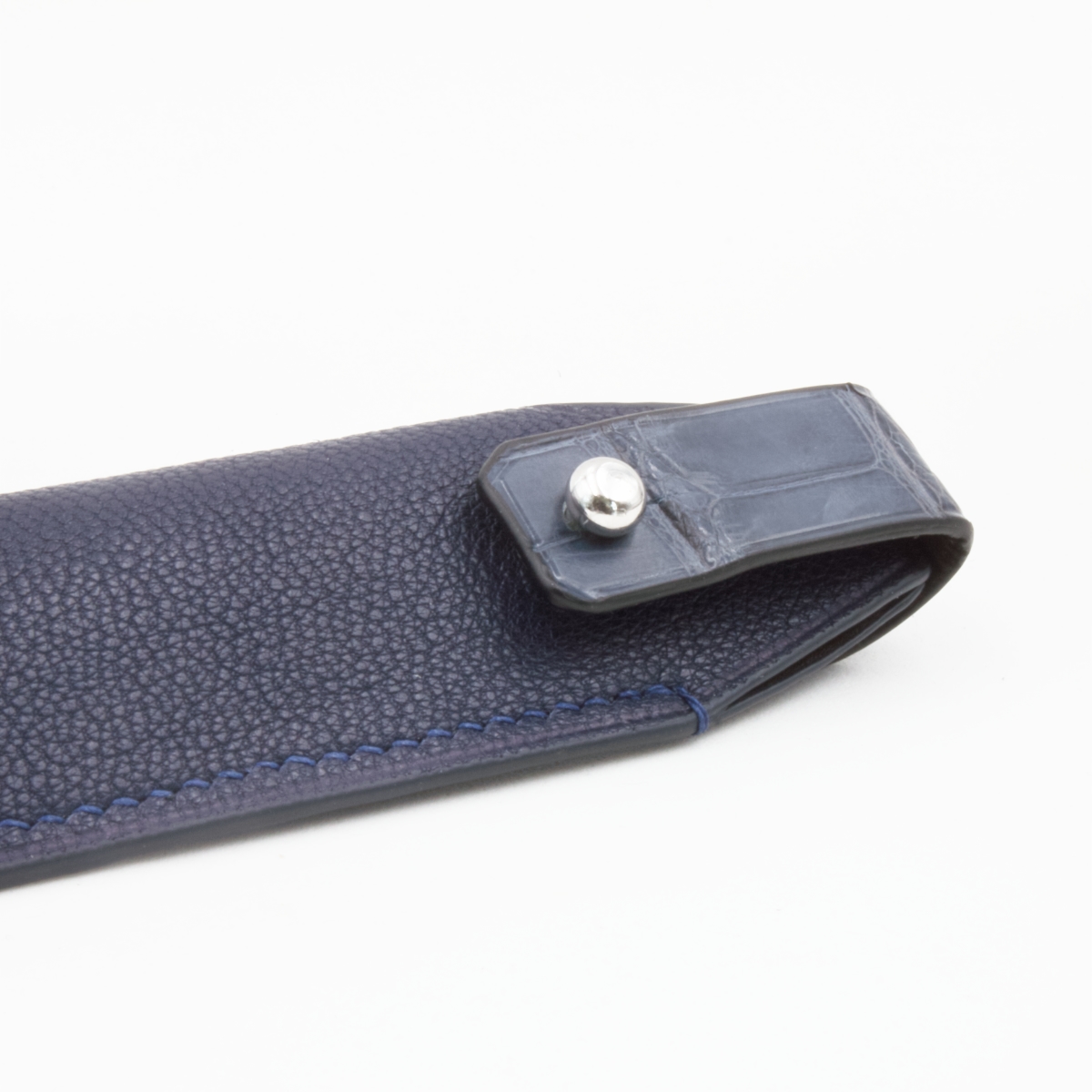 Etui stylo cuir Bleu croco bleu Crivellaro Paris 2