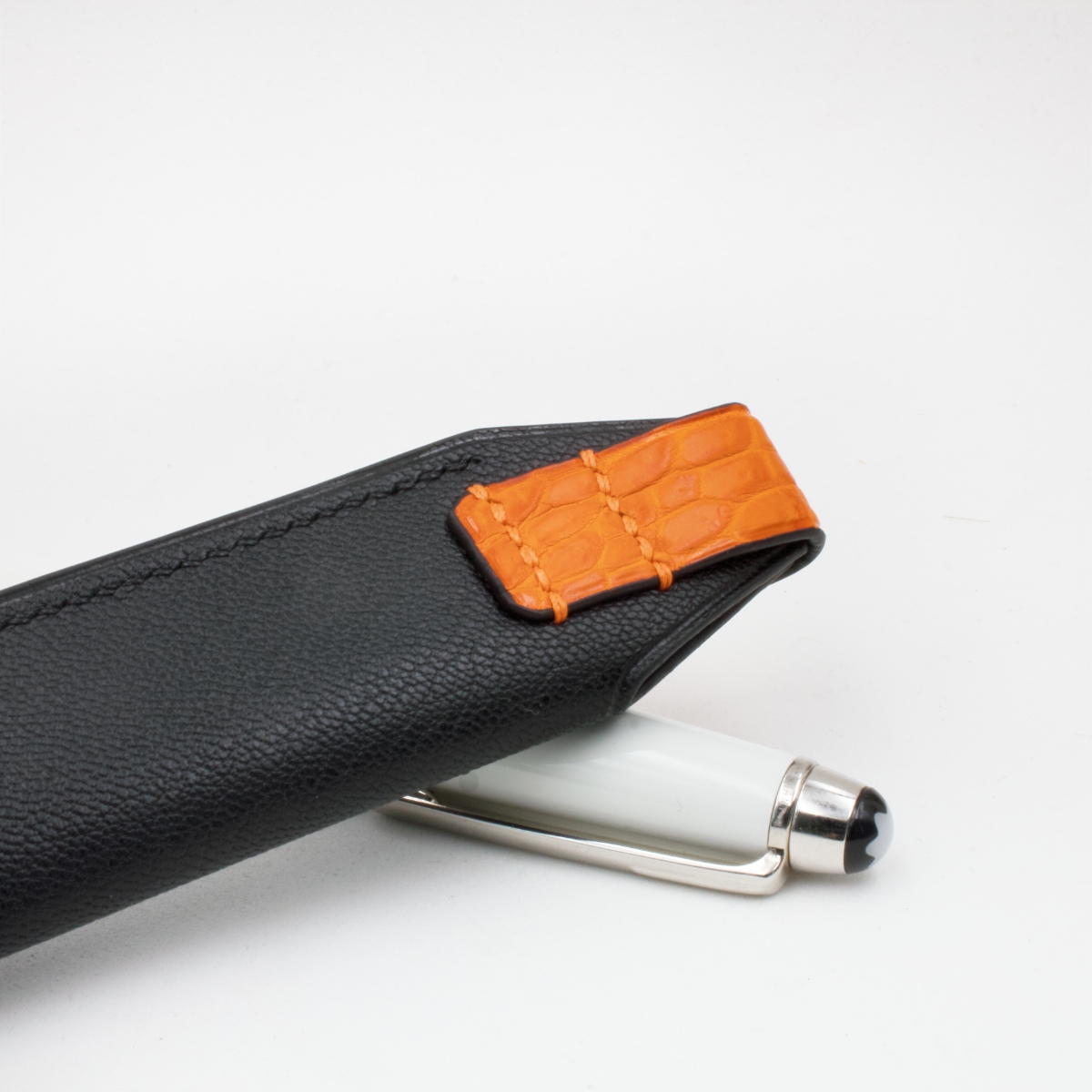 Crivellaro Etui Stylo Cuir Noir Croco Orange 3