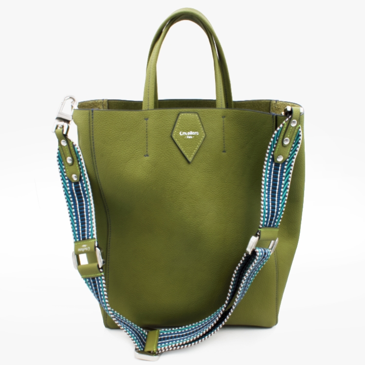 Cabas en cuir souple vert olive