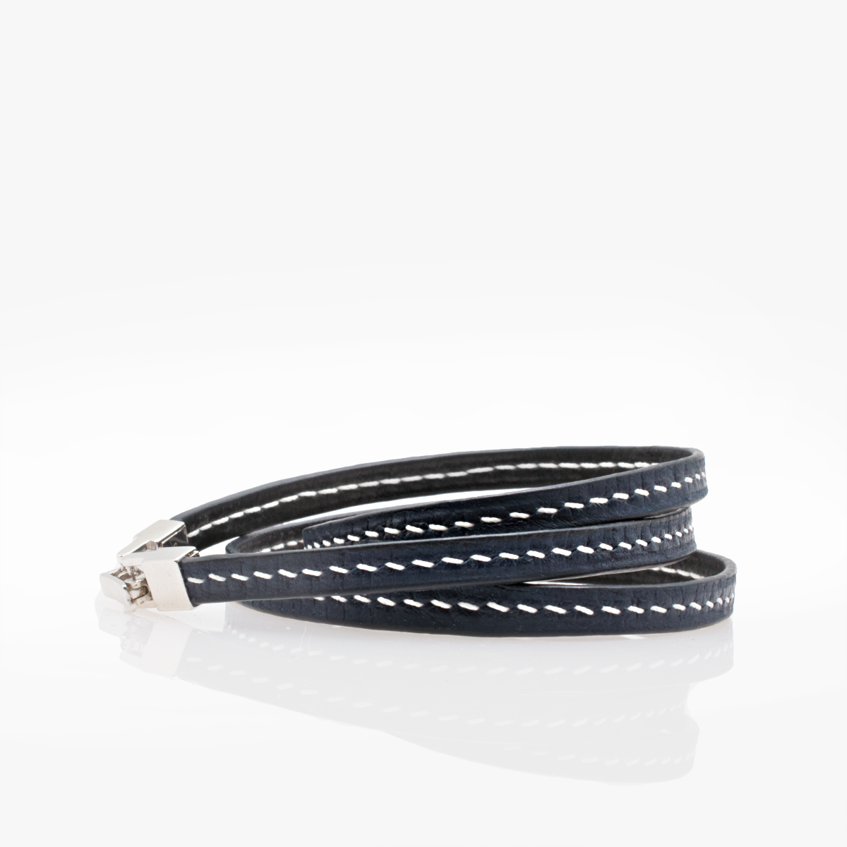 Bracelet 3 Tours Cuir Bleu | Couture Sellier Personnalisée