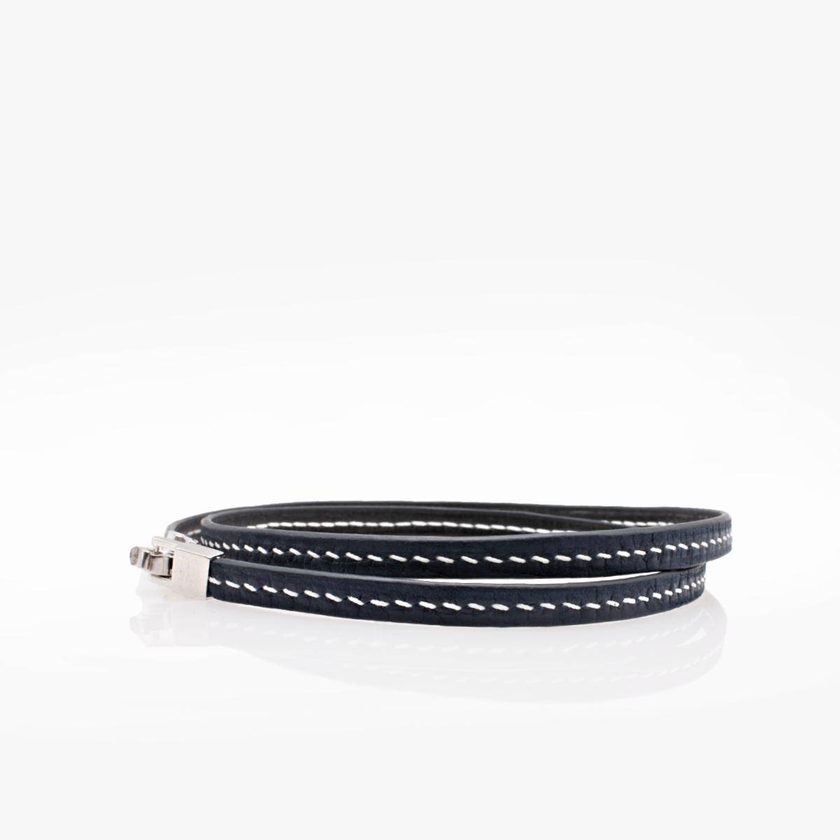 Crivellaro bracelet fin cuir couture sellier 2 tours blanc V1