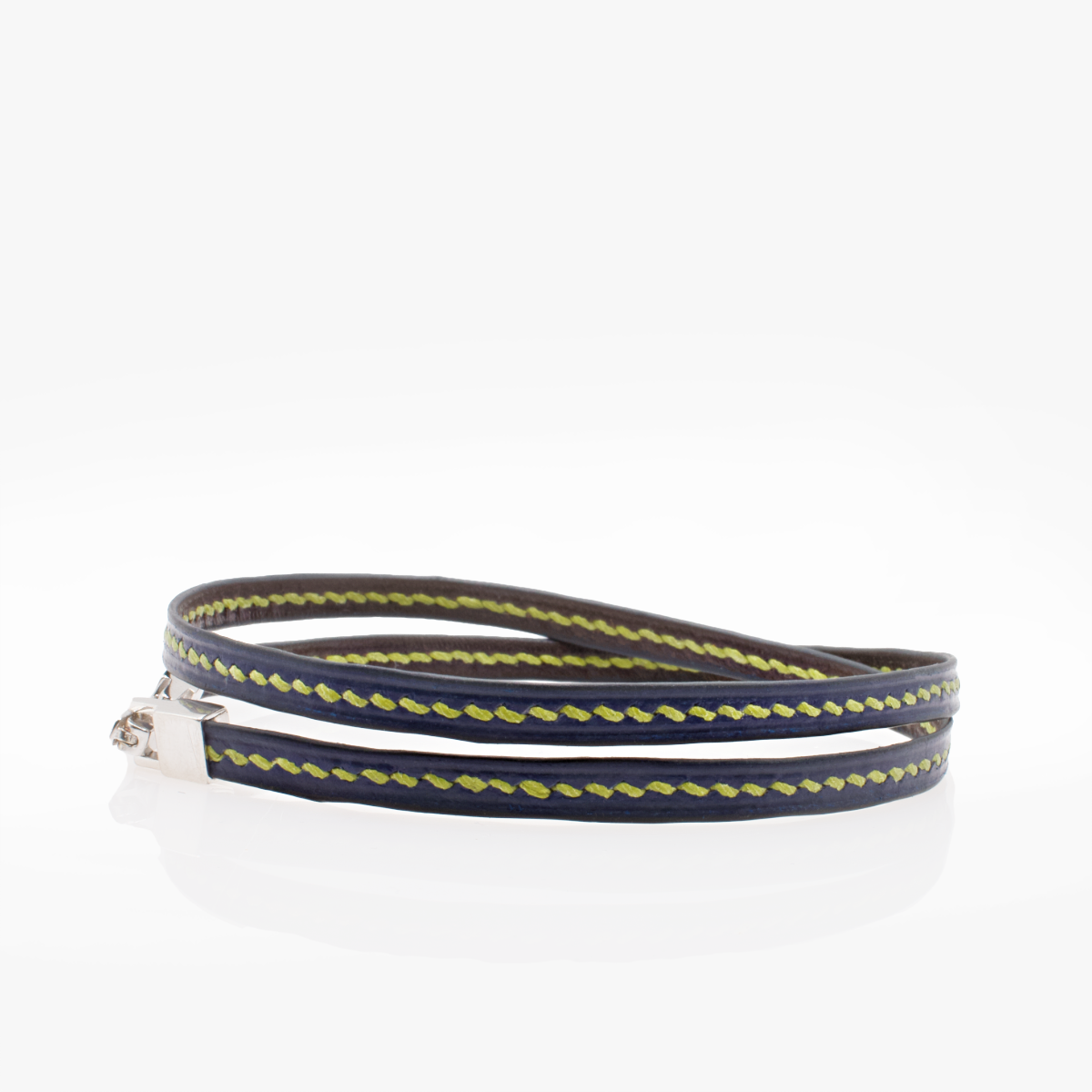 Crivellaro bracelet fin cuir couture sellier 2 tours Vert V1