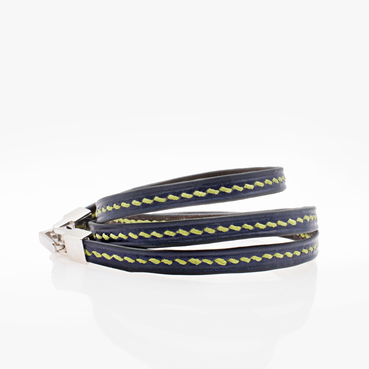 Crivellaro bracelet fin cuir couture sellier 3 tours Vert V1