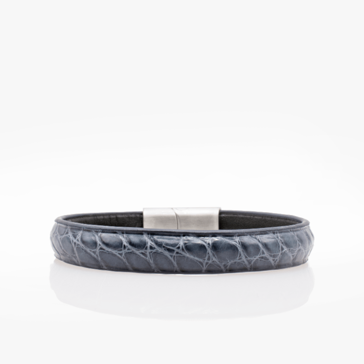 Bracelet cuir crocodile Bleu Orage