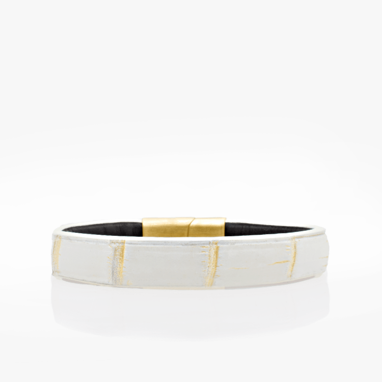 Bracelet cuir crocodile crème et or