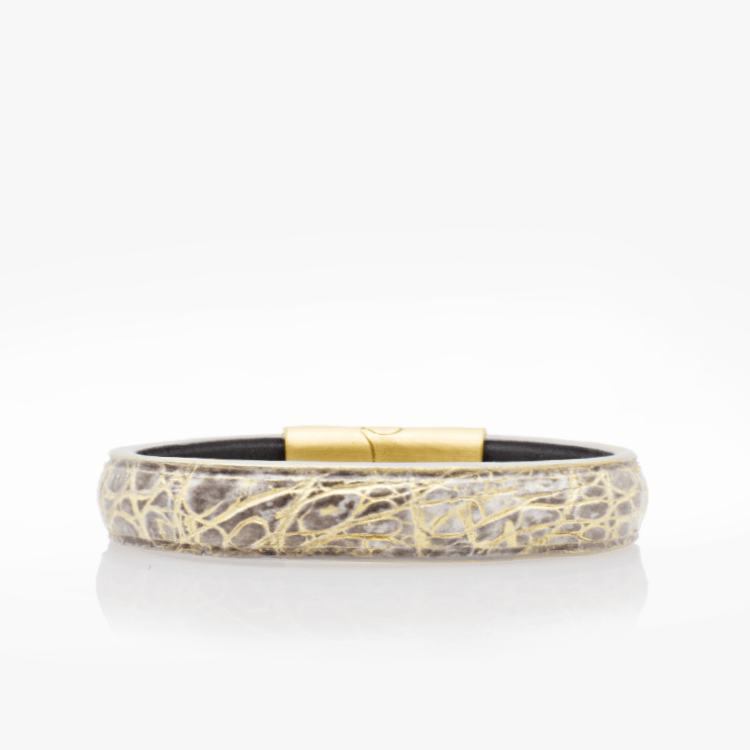 Bracelet cuir crocodile gris et or