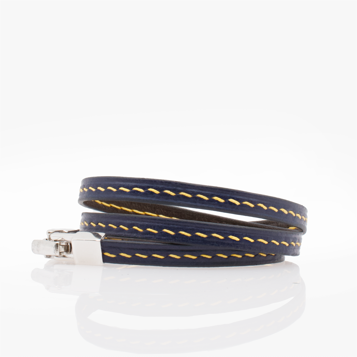 Crivellaro bracelet fin cuir couture sellier 3 tours Jaune V1