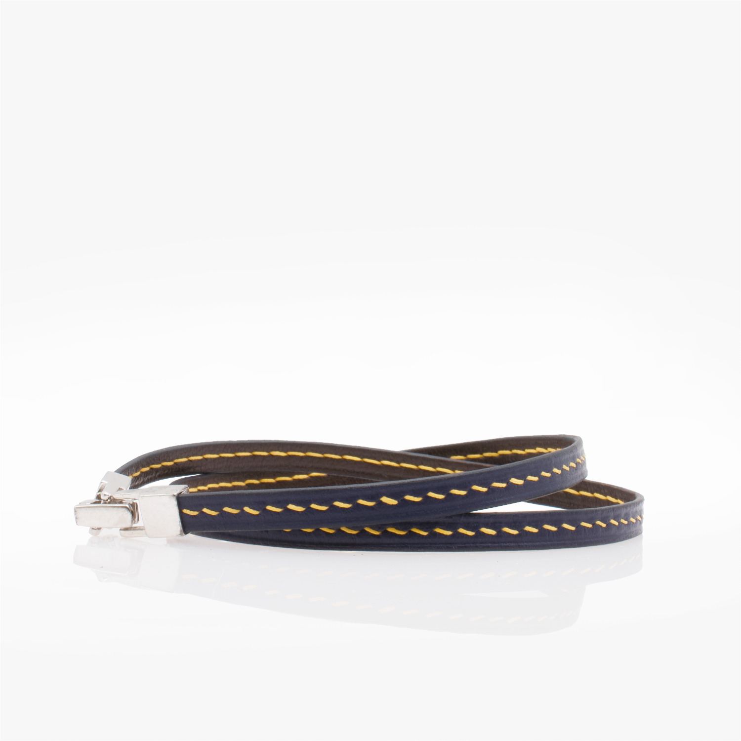 Crivellaro bracelet fin cuir couture sellier 2 tours Jaune V1