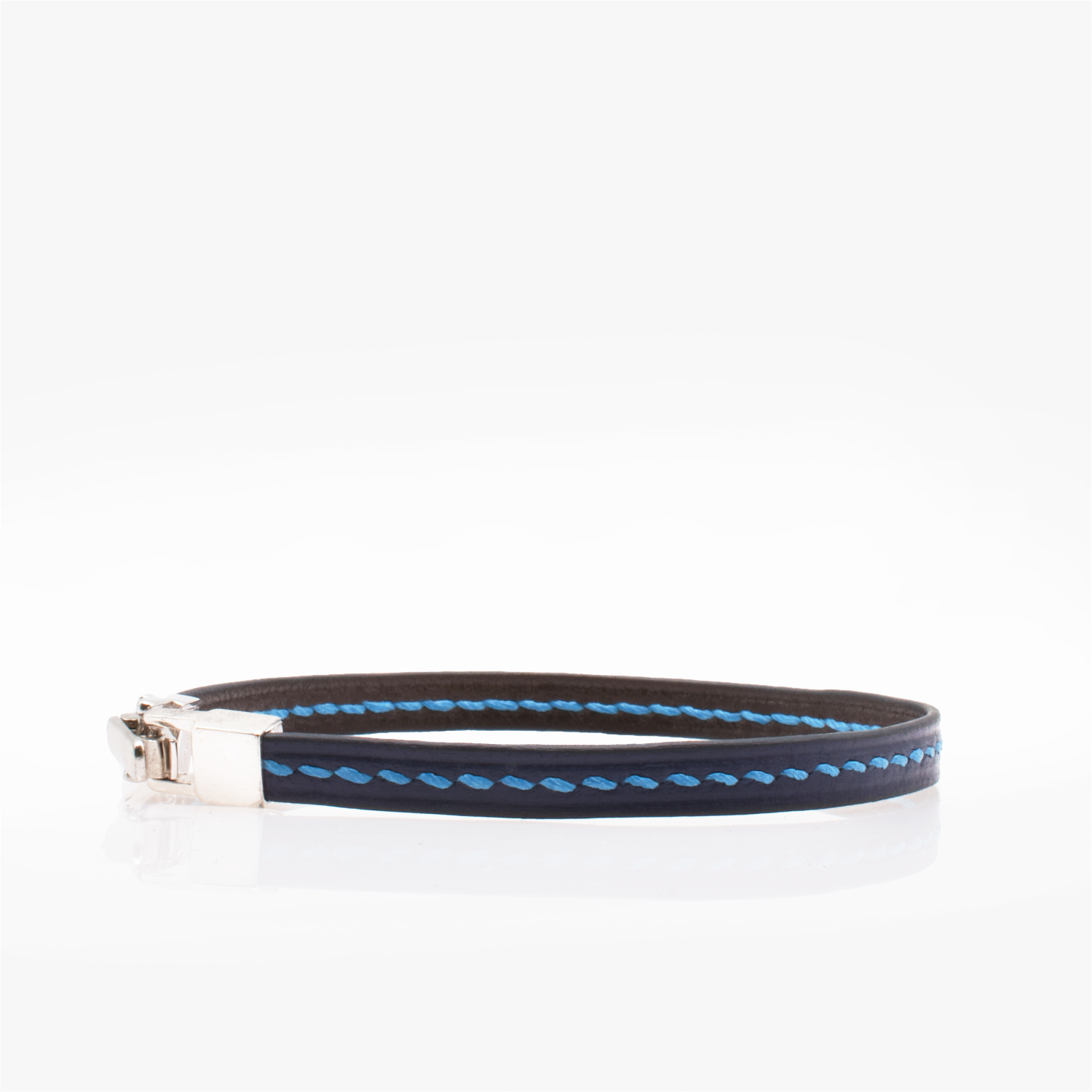Crivellaro bracelet fin cuir couture sellier 1 tour Bleu Clair V1