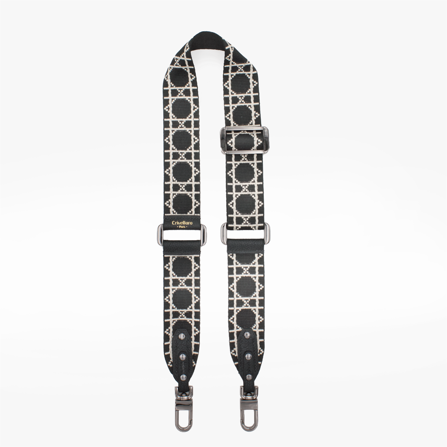 Bandoulière noire et motifs graphiques blanc crème