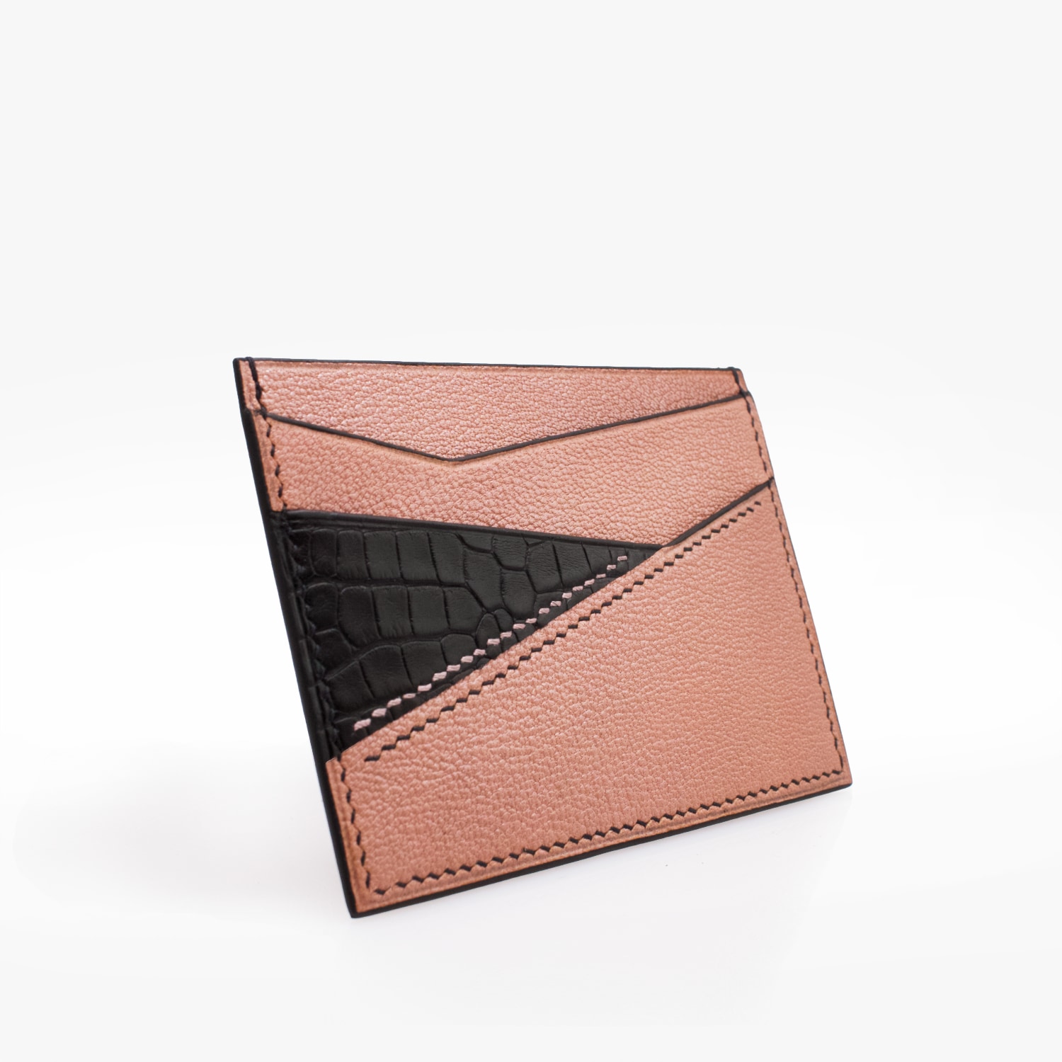 350 Porte cartes puzzle cuir rose noir 2