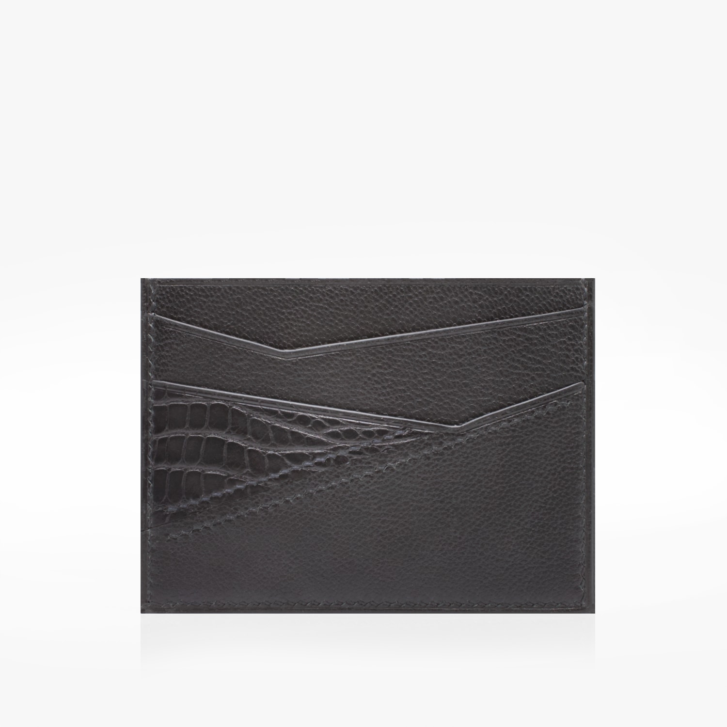 Porte-cartes minimaliste cuir noir détail crocodile