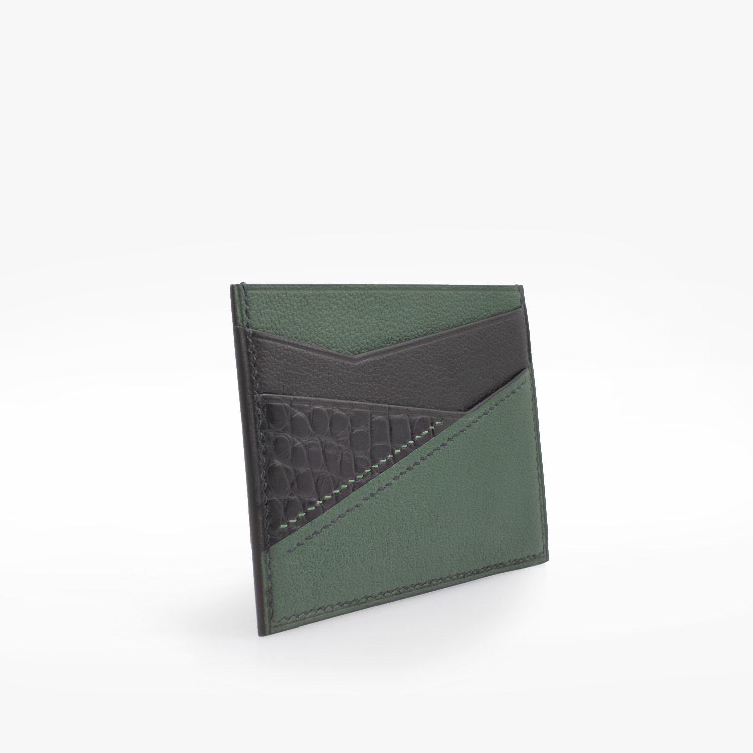 356 Porte cartes prisma cuir vert noir 4