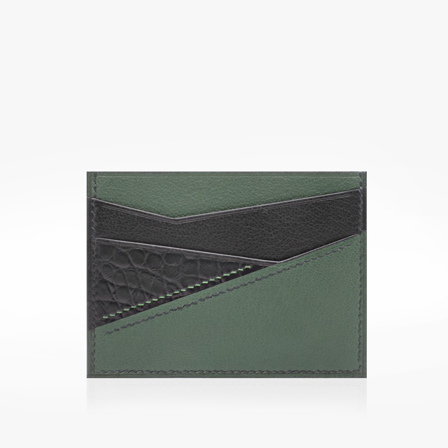 Porte-cartes | Cuir vert et noir | RFID
