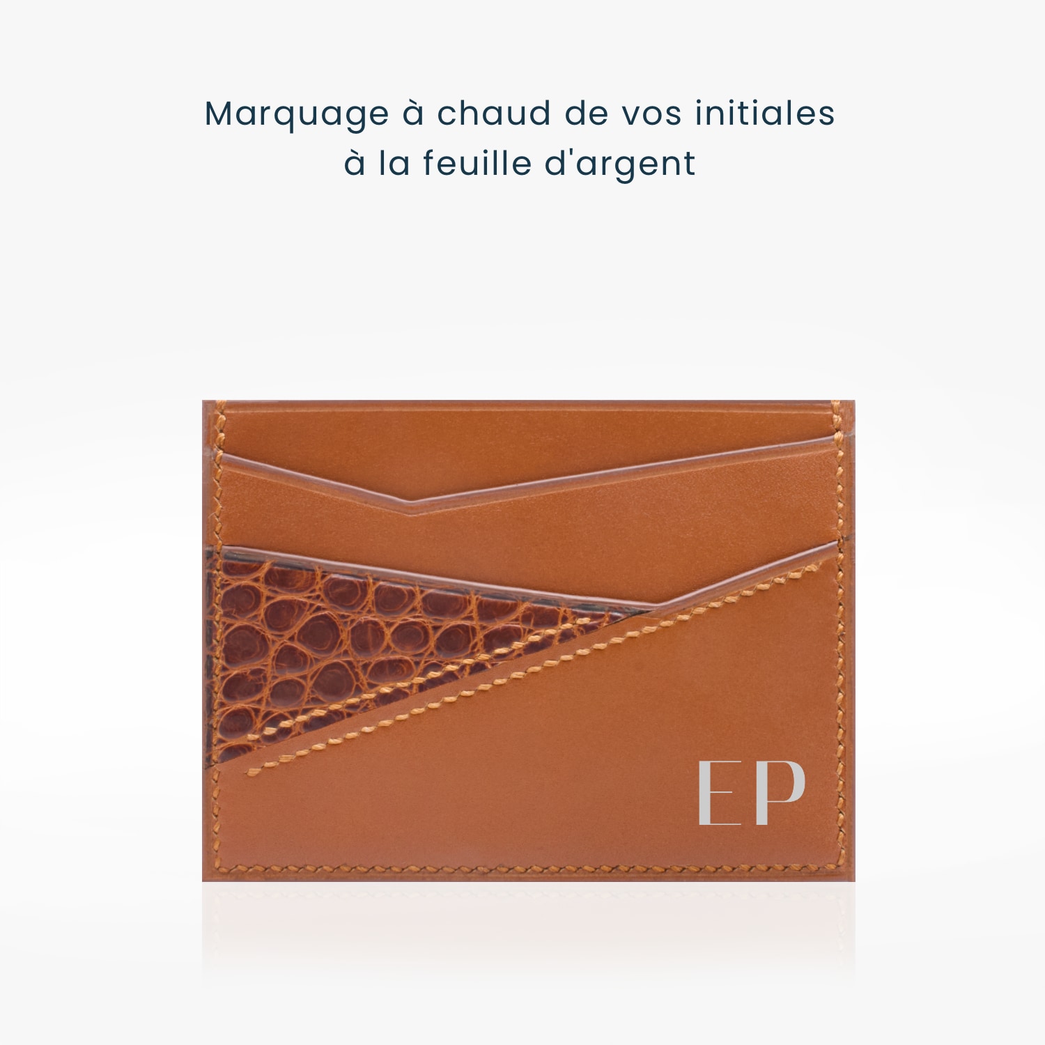 361 Porte cartes prisma cuir lisse marron croco 2
