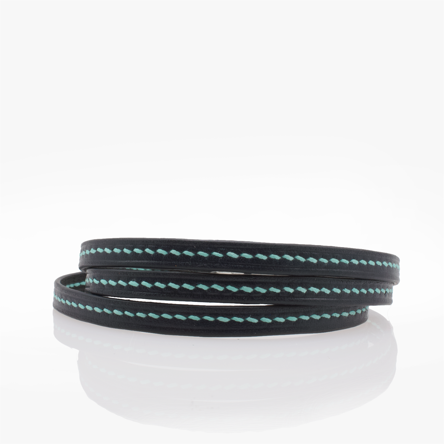 Crivellaro bracelet fin cuir couture sellier 3 tours Turquoise V1