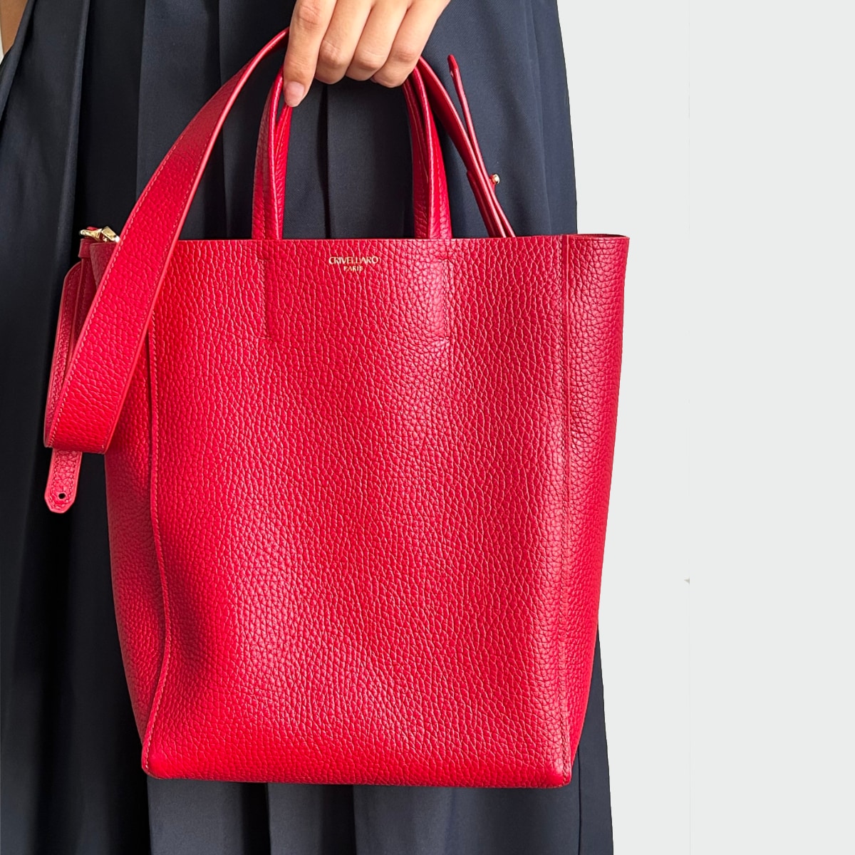 Sac cabas cuir rouge Crivellaro Femme 3