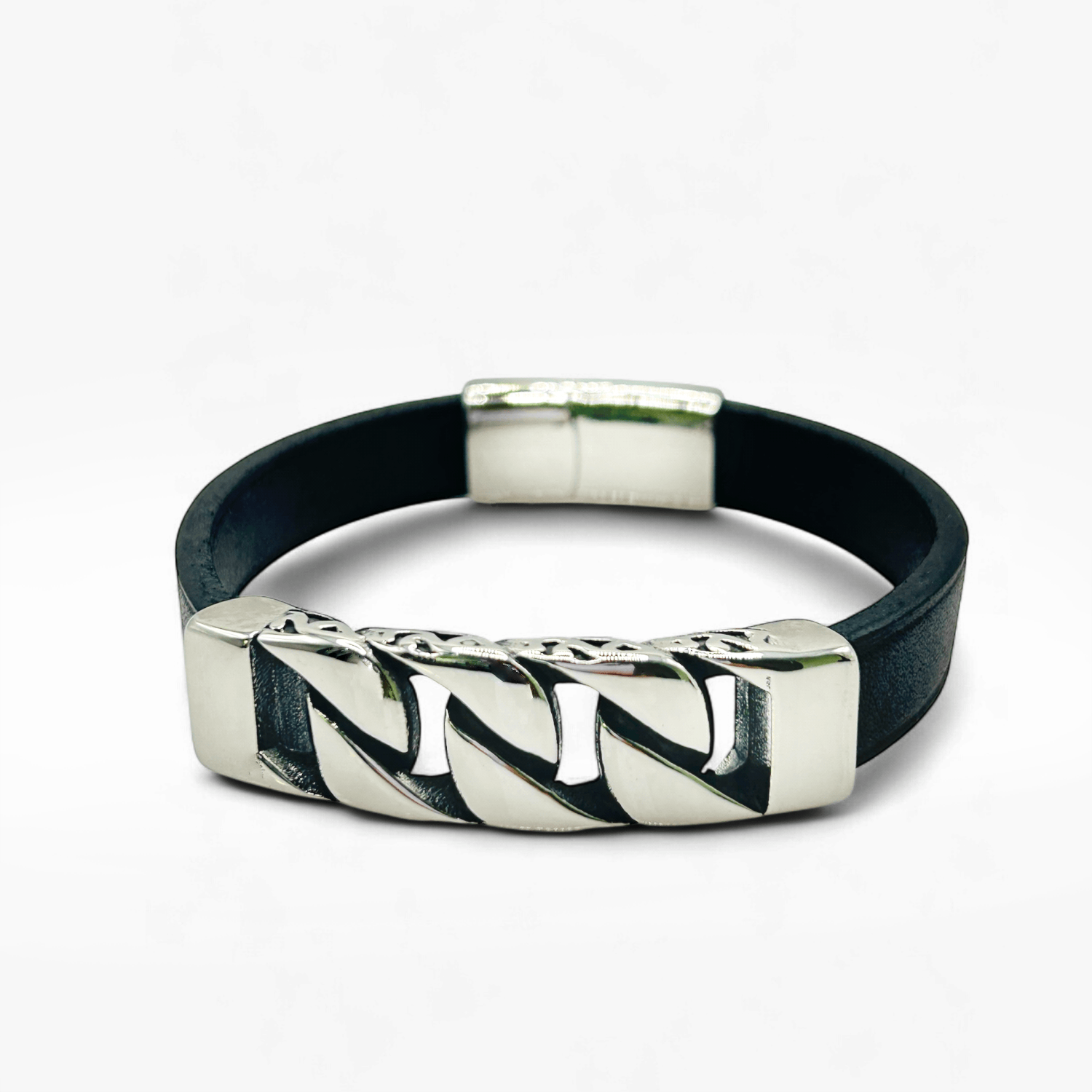 Bracelet cuir maille acier argent Crivellaro 3