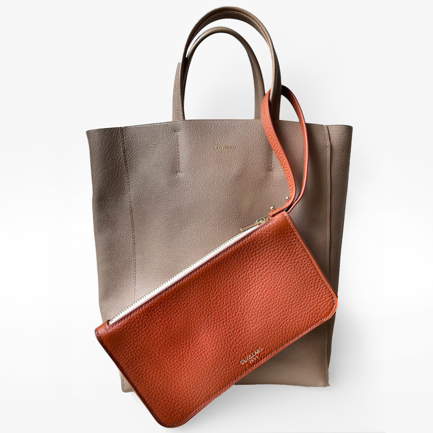 Crivellaro Pochette Sac Cuir Grainé marron camel attaché