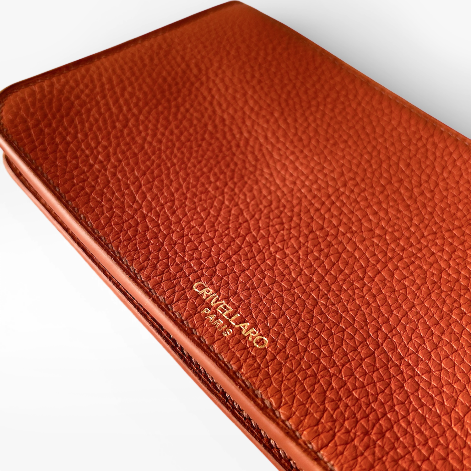Crivellaro Pochette Sac Cuir Grainé marron camel logo