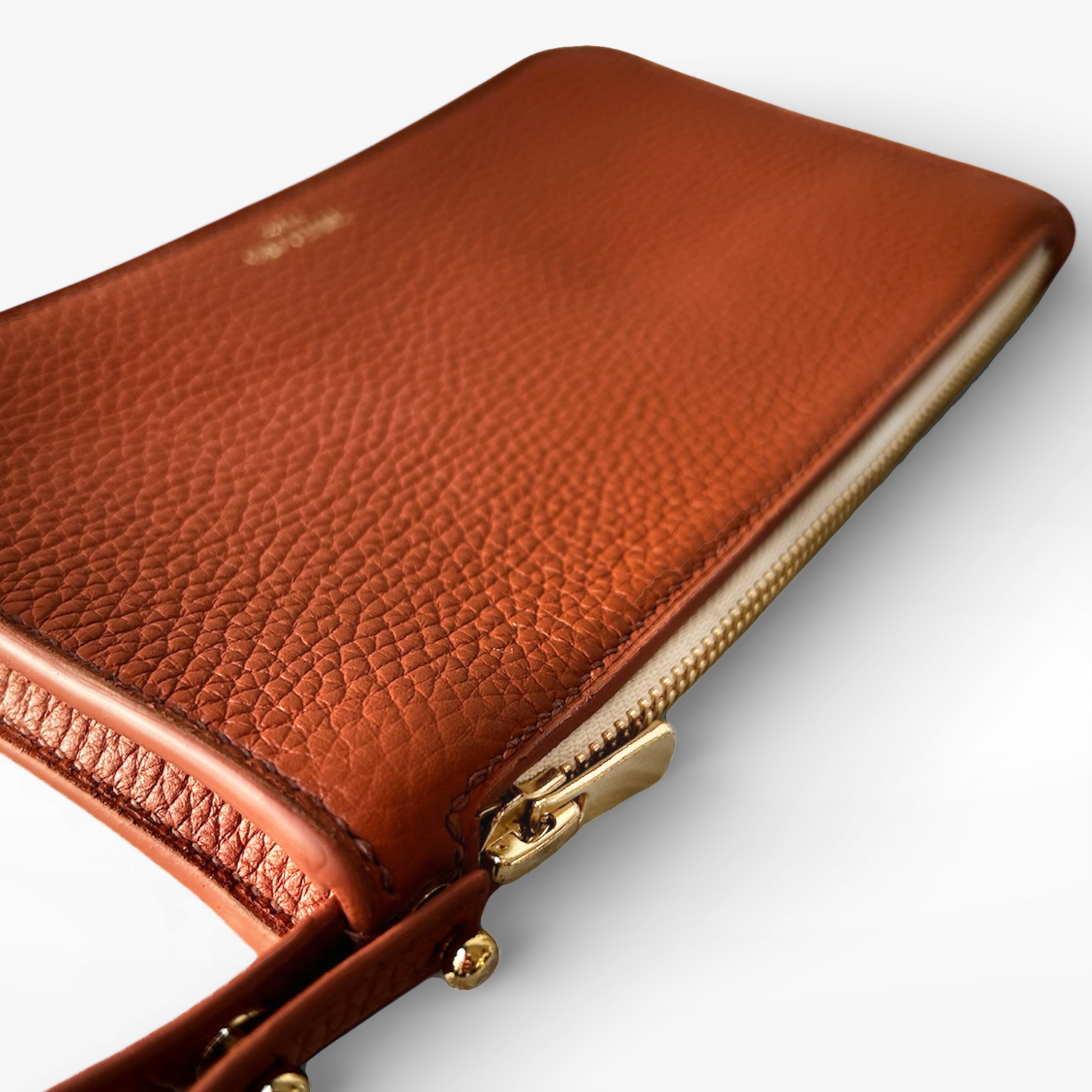 Crivellaro Pochette Sac Cuir Grainé marron camel zip