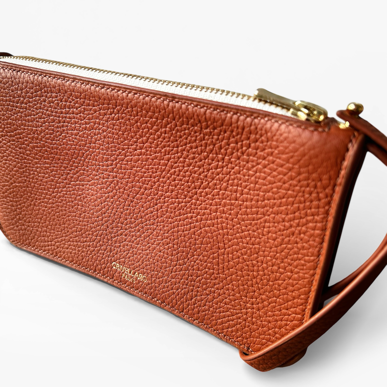 Crivellaro Pochette Sac Cuir Grainé marron camel coté