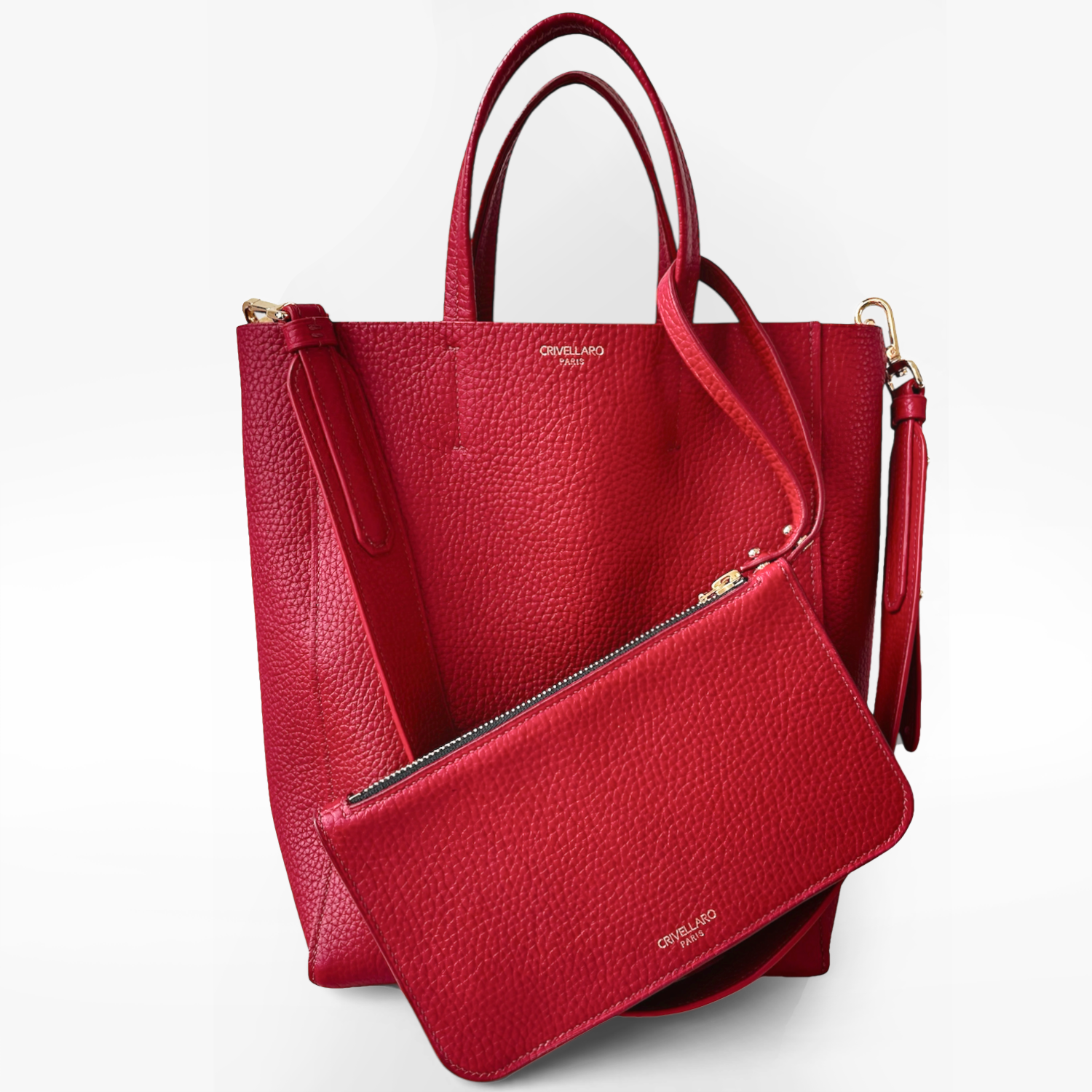 Crivellaro Pochette Sac Cuir Grainé rouge attaché