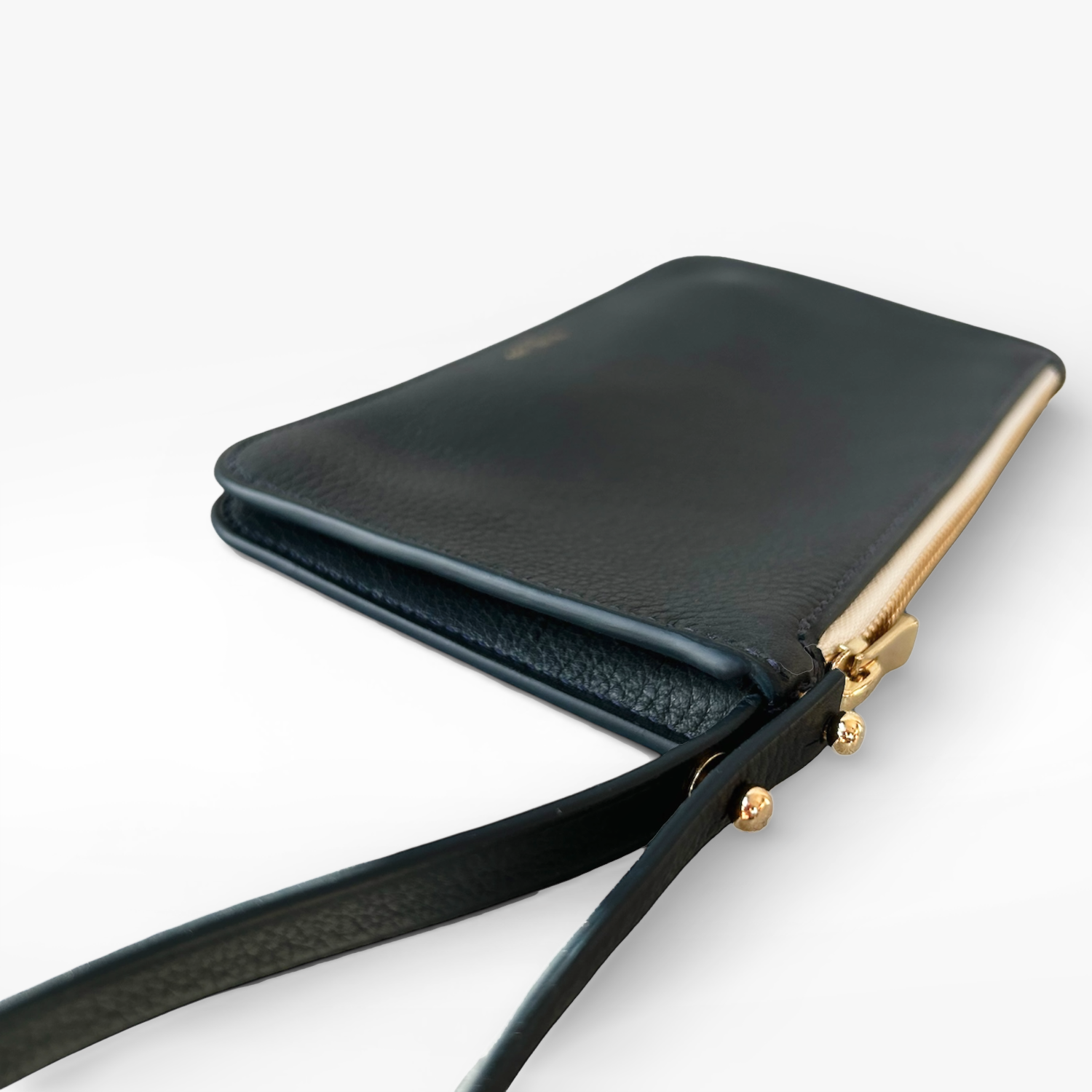 Crivellaro Pochette Sac Cuir Grainé bleu marine soufflet