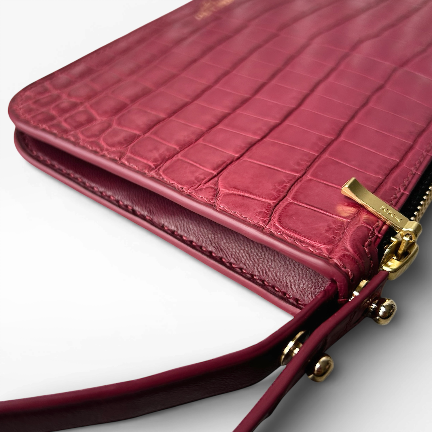 Crivellaro Pochette Sac Cuir crocodile bordeaux soufflet