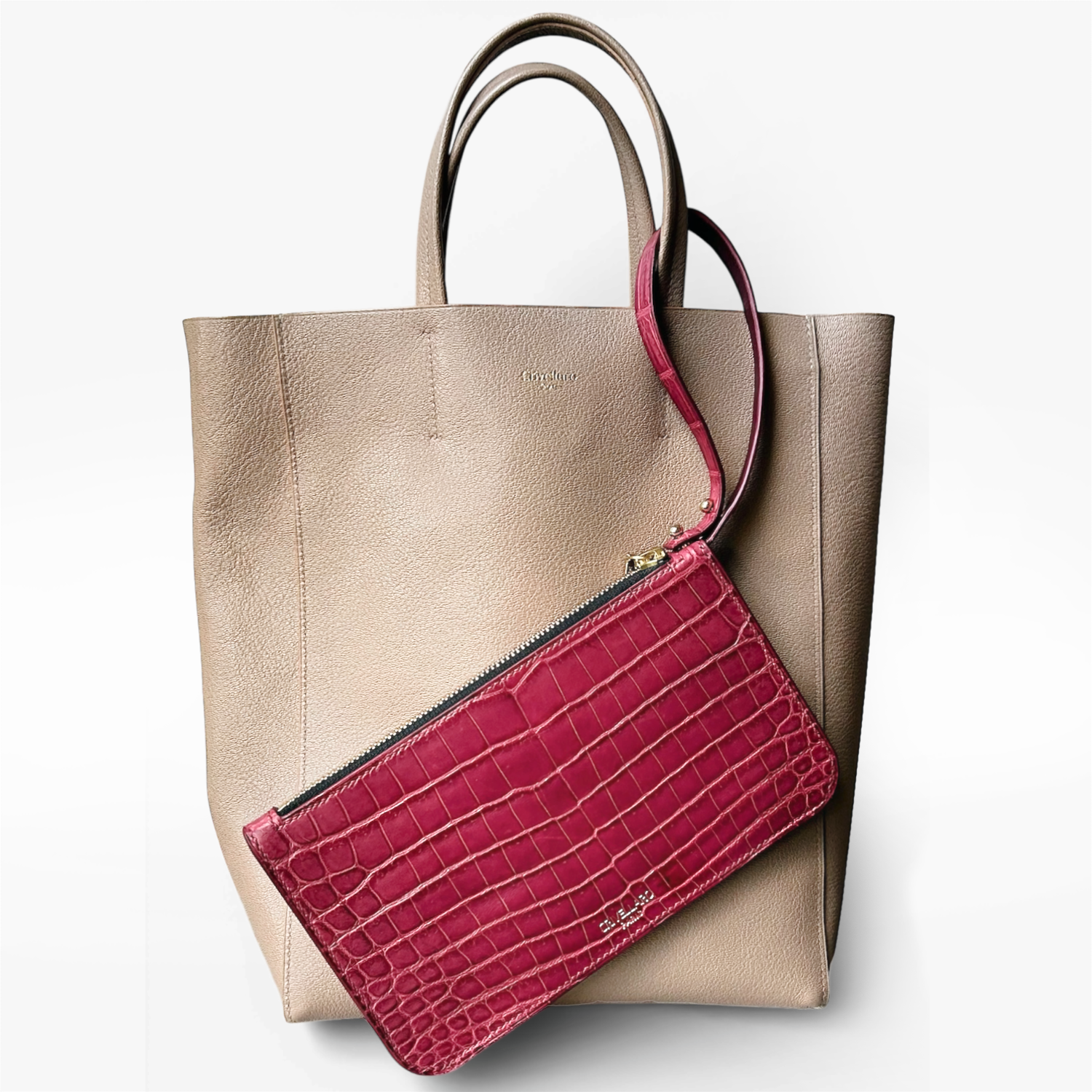 Crivellaro Pochette Sac Cuir crocodile bordeaux attaché