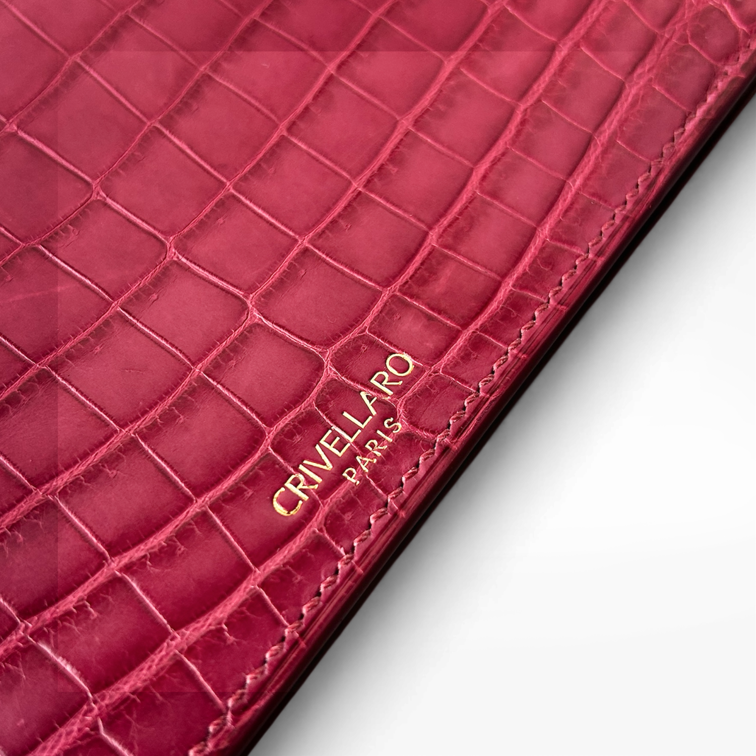Crivellaro Pochette Sac Cuir crocodile bordeaux logo