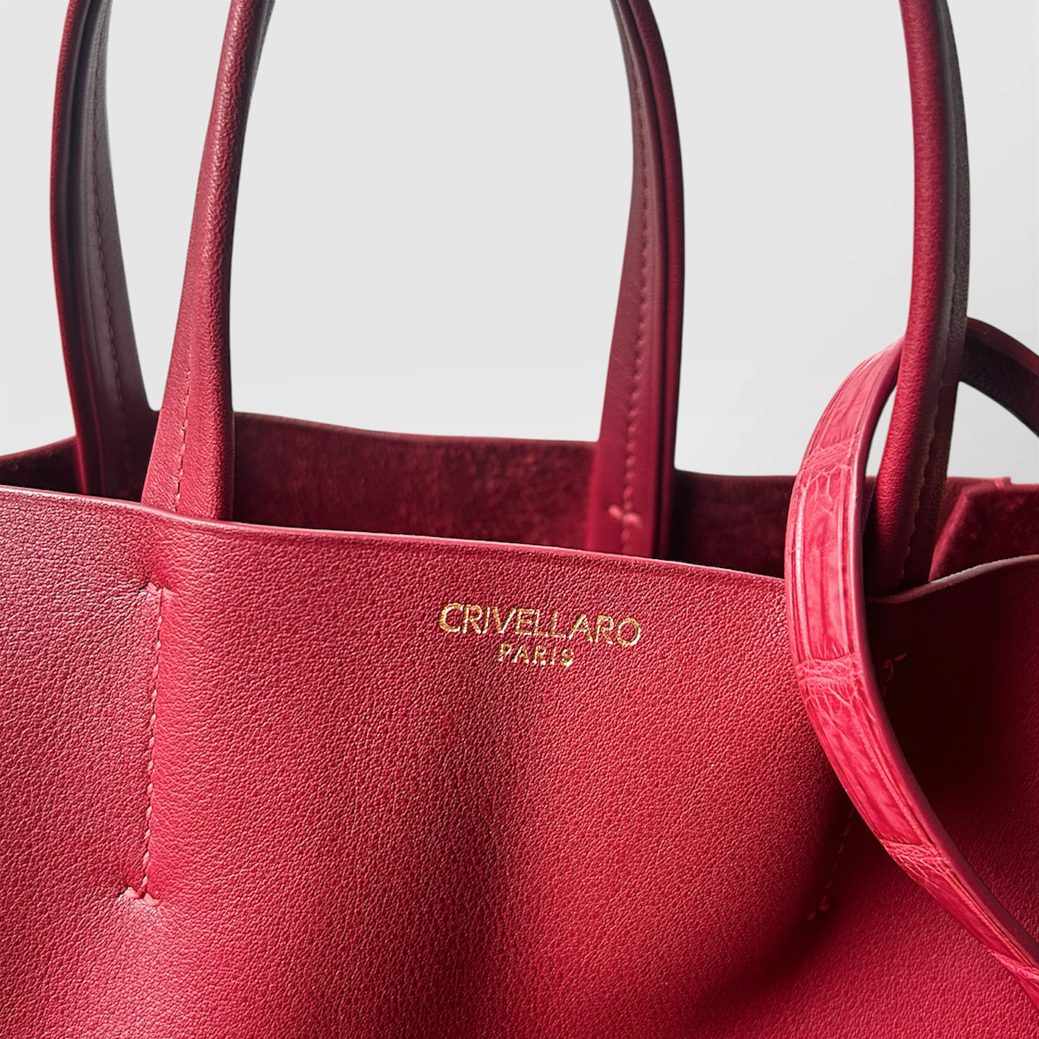 Crivellaro cabas cuir bordeaux zoom logo pochette
