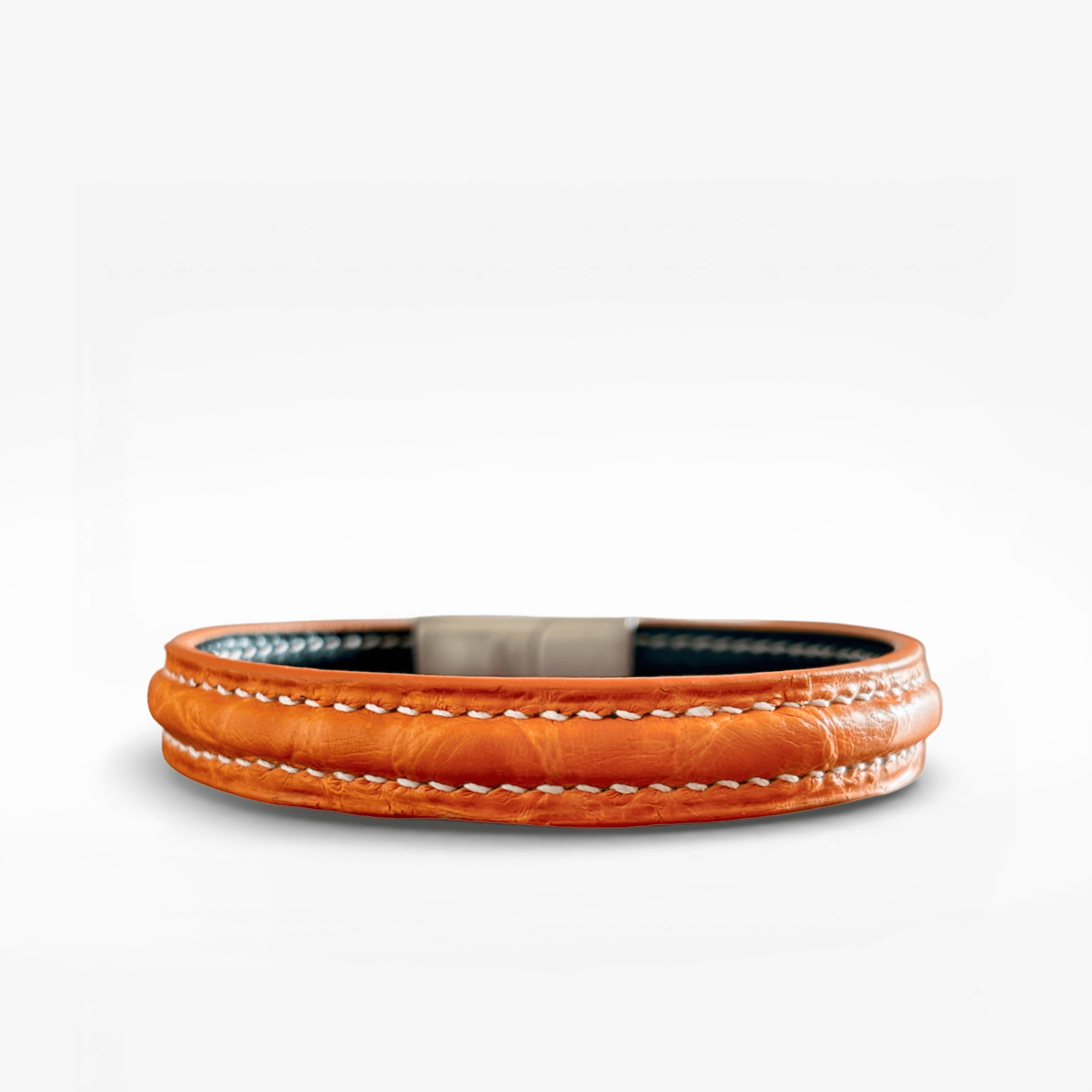 Bracelet cuir crocodile orange couture sellier blanche
