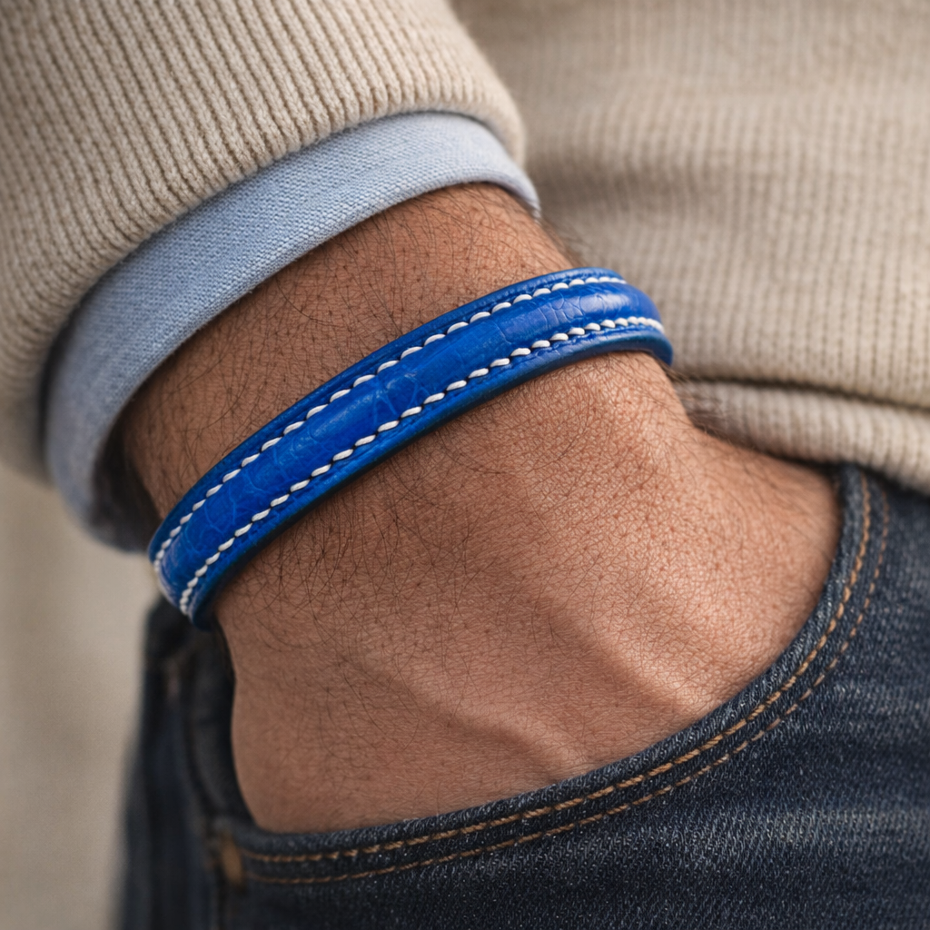 384Crivellaro bracelet croco bleu couture homme