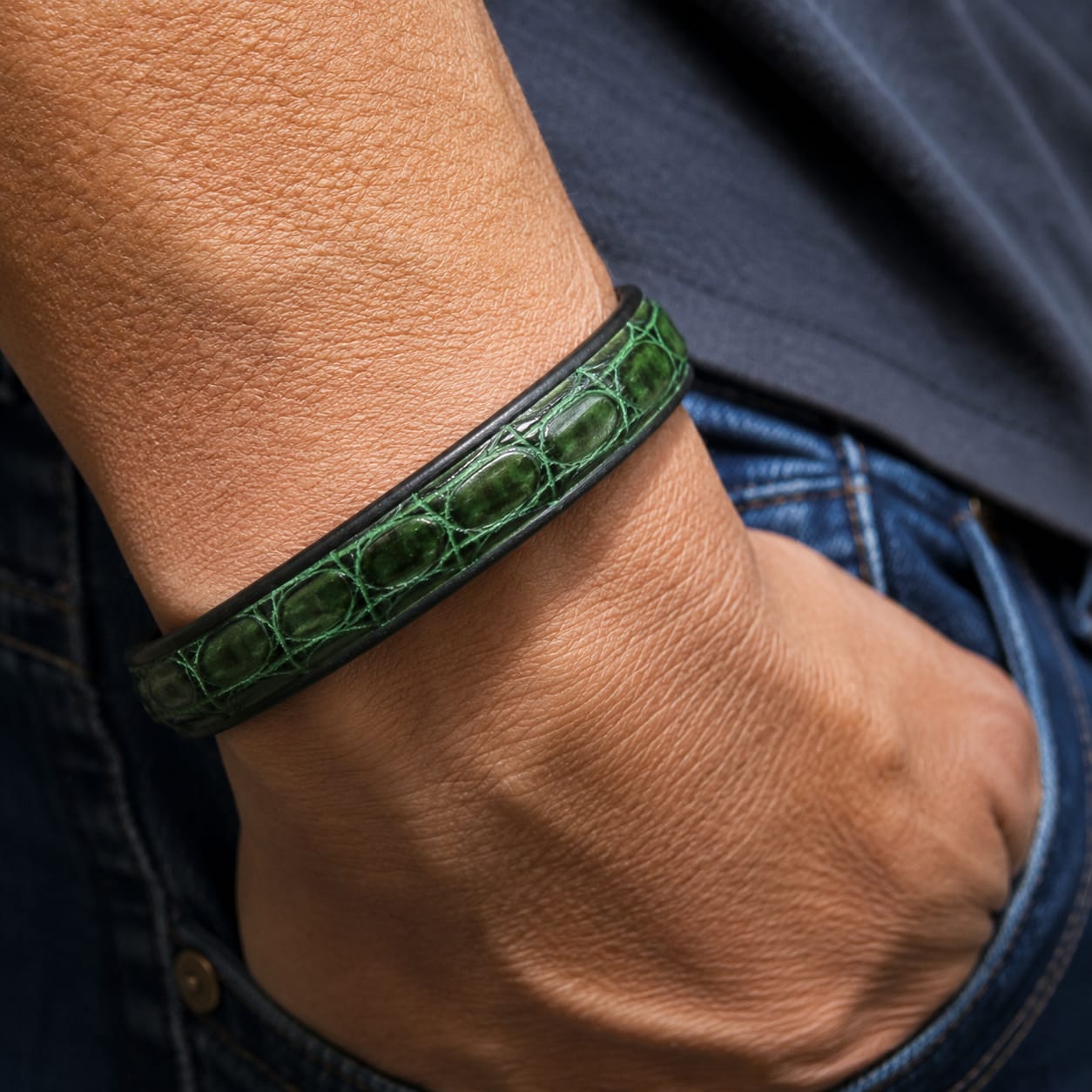 119 Crivellaro Bracelet Cuir crocodile  vert poignet