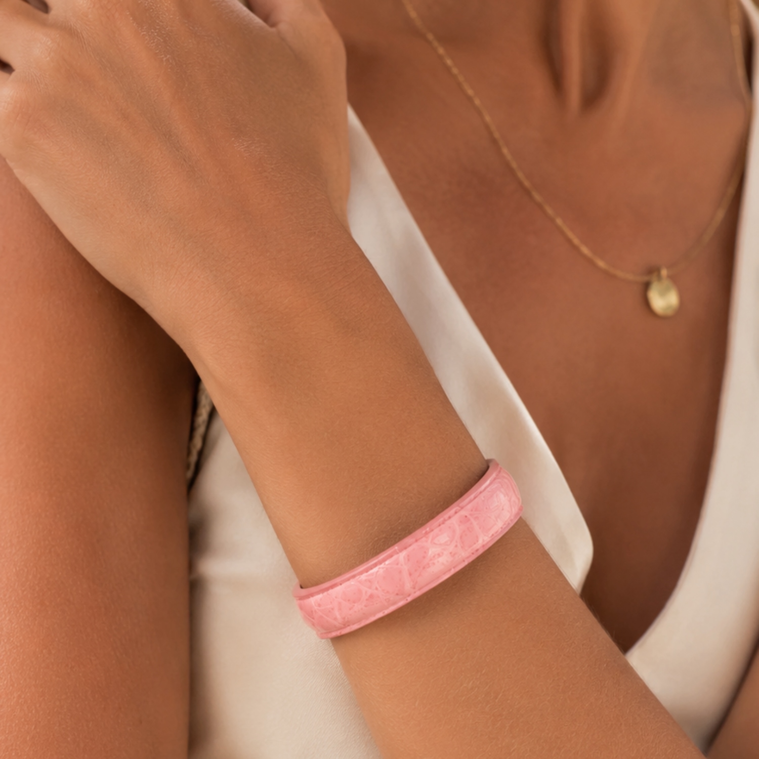 106 Crivellaro Bracelet Cuir Croco rose femme