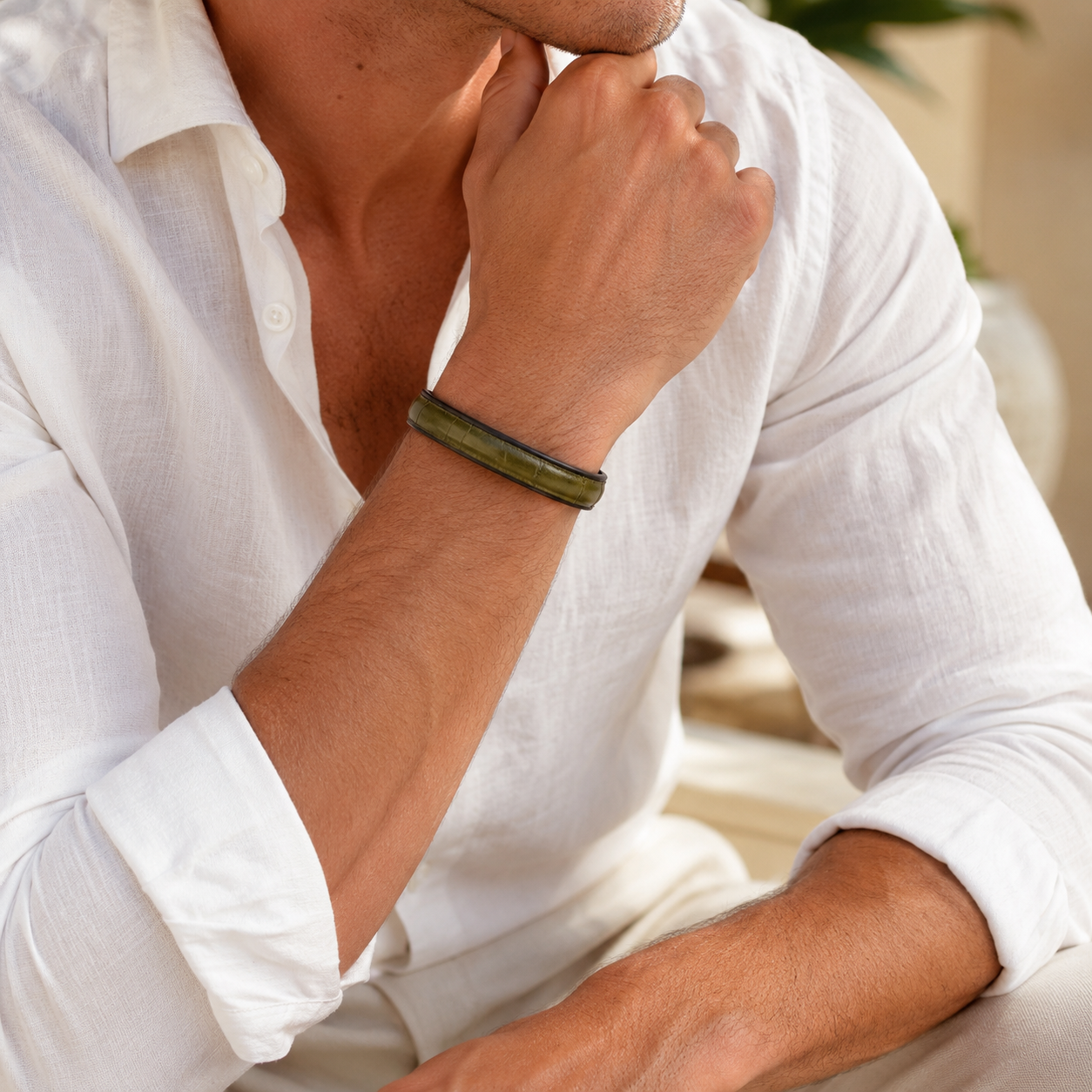 Braceelt crocodile vert kaiki poignet homme