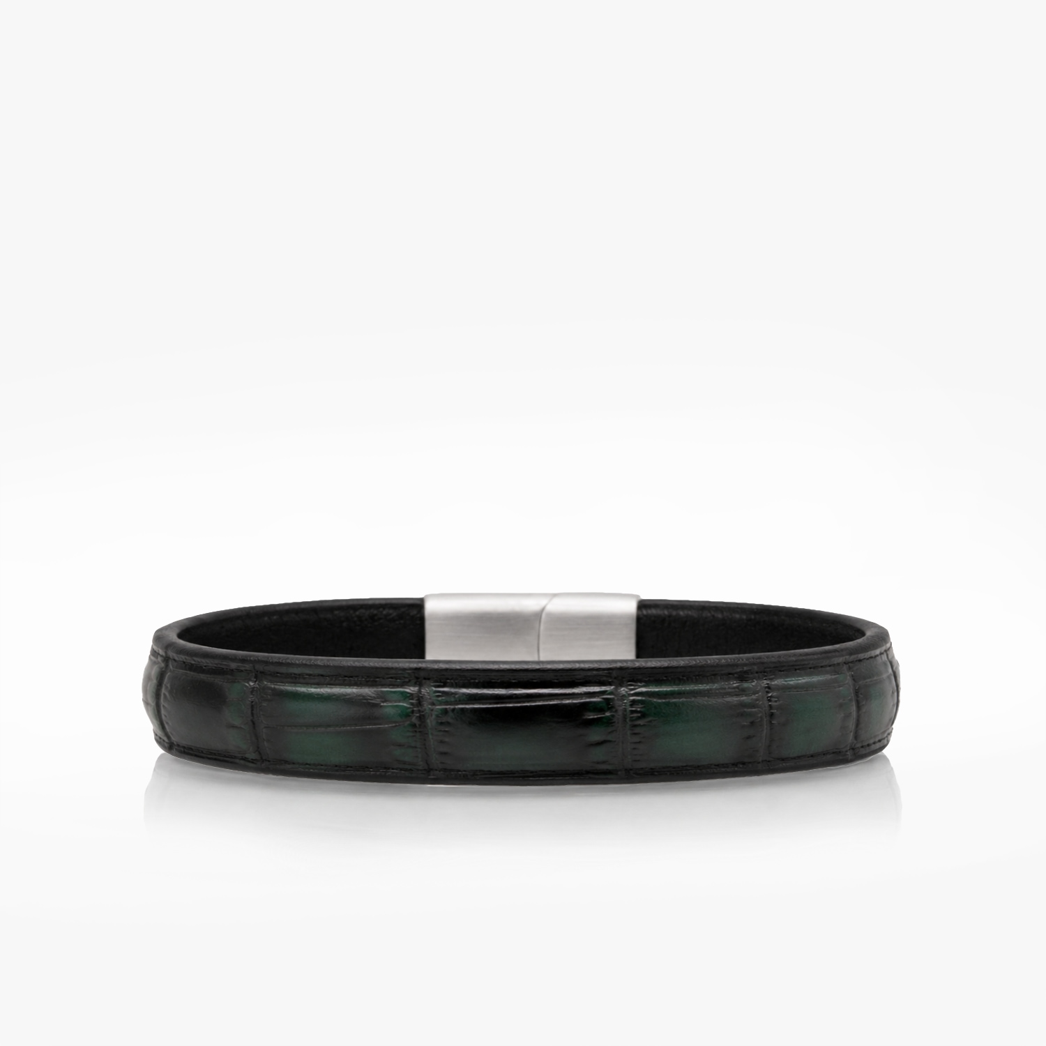 Bracelet cuir crocodile vert et noir