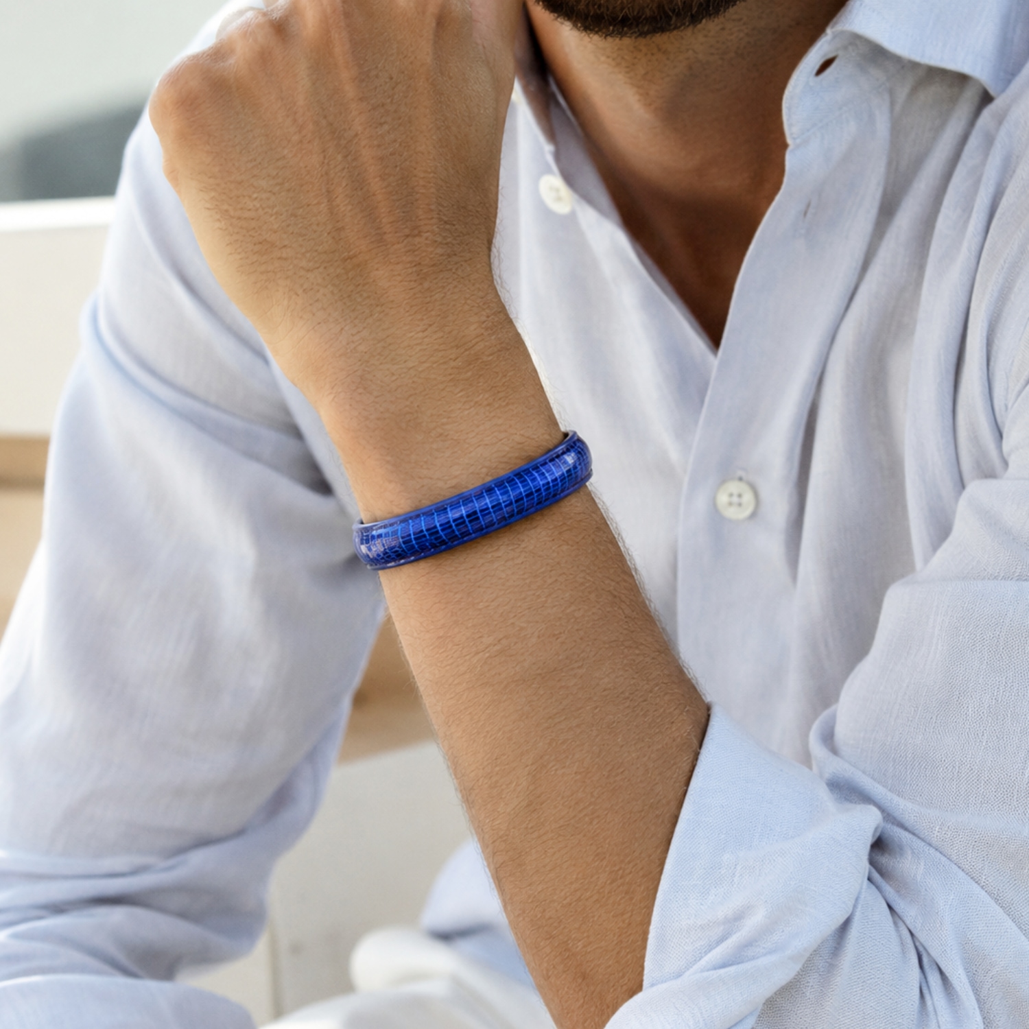 111 Crivellaro Bracelet Cuir Lézard bleu electrique homme