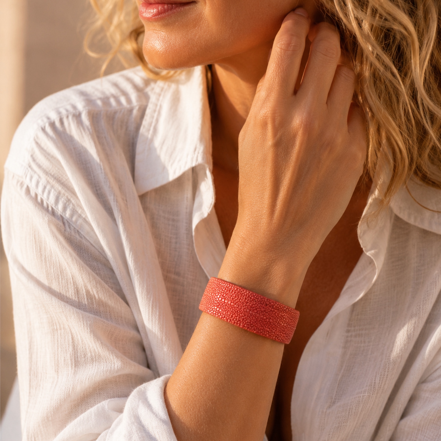 Manchette galuchat orange femme Crivellaro