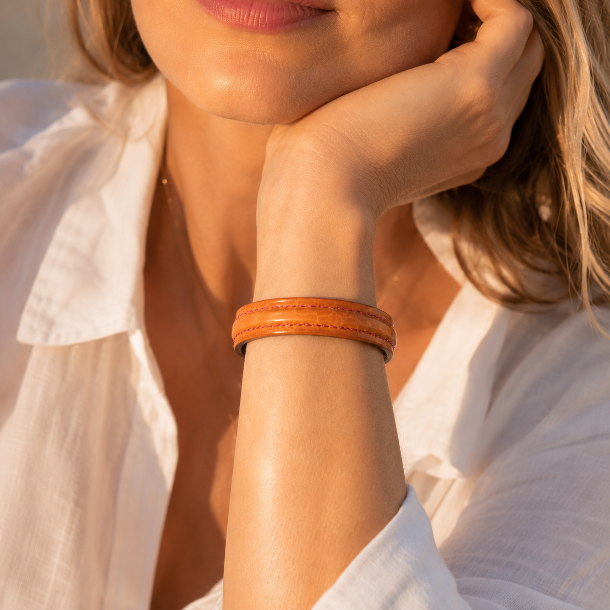 Bracelet croco orange couture rose femme