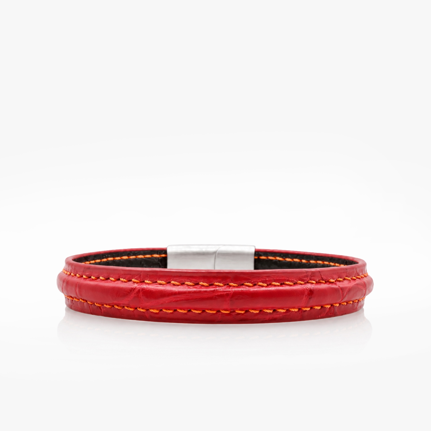 Bracelet cuir crocodile rouge couture sellier orange