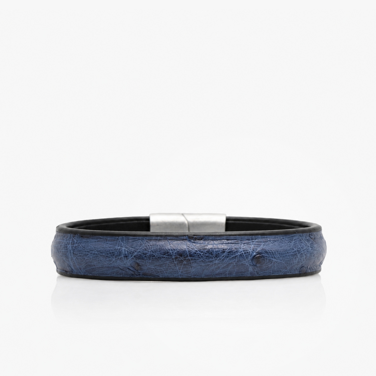 Bracelet cuir autruche bleu - Taille fixe 14 cm