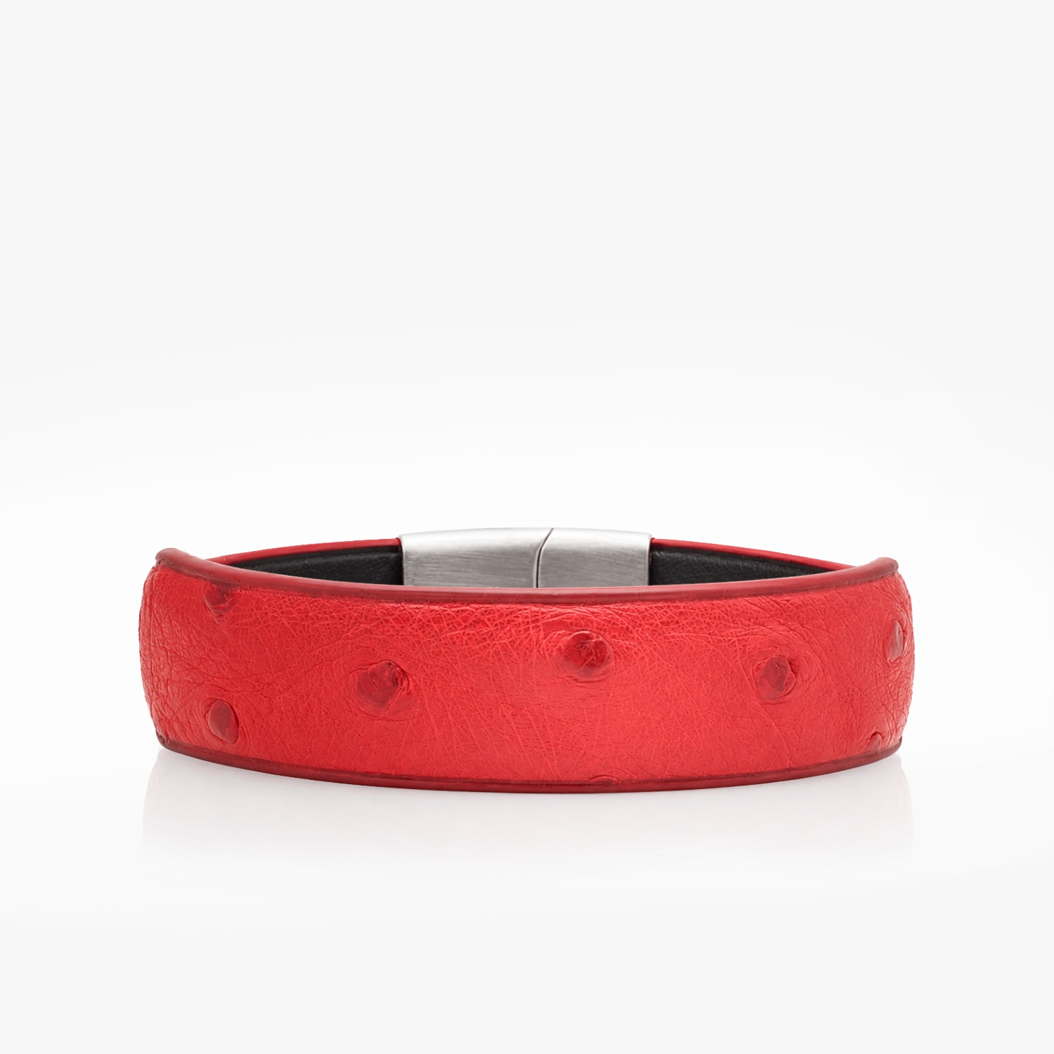 Bracelet manchette cuir autruche Rouge