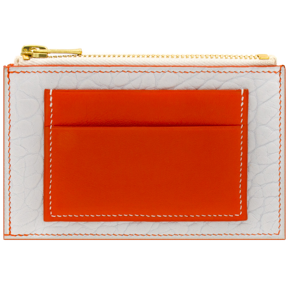 Porte monnaie cuir blanc orange Crivellaro-Paris